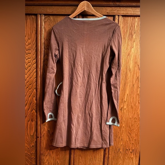 JOY ORGANIC brown & light blue tunic top wrap dress. 100% organic cotton. Soft. - Picture 6 of 12